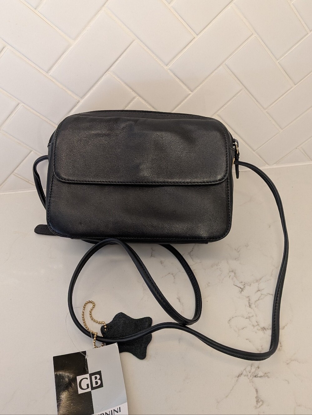 NWT Vintage Classic Giani Bernini Black Leather Crossbody Old Money Quiet Luxury